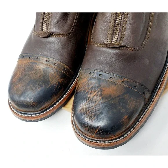 PSKaufman Chelsea Boots Mens 13‎ Brown Leather Front Zip Brogue Cap Toe Shoes